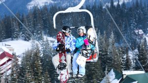 couple on ski lift